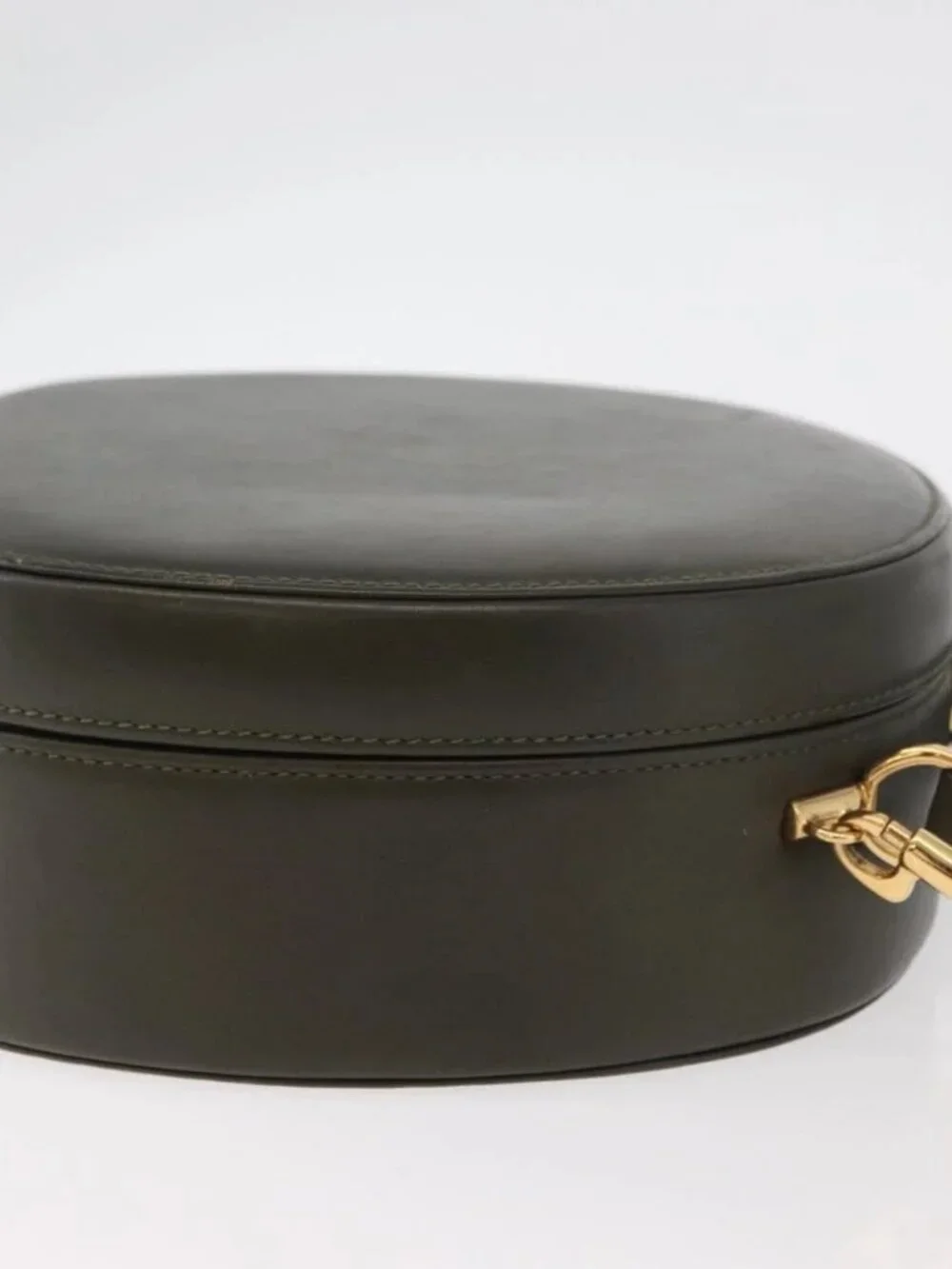 GUCCI Hand Bag Leather 2way Khaki Gold Auth
